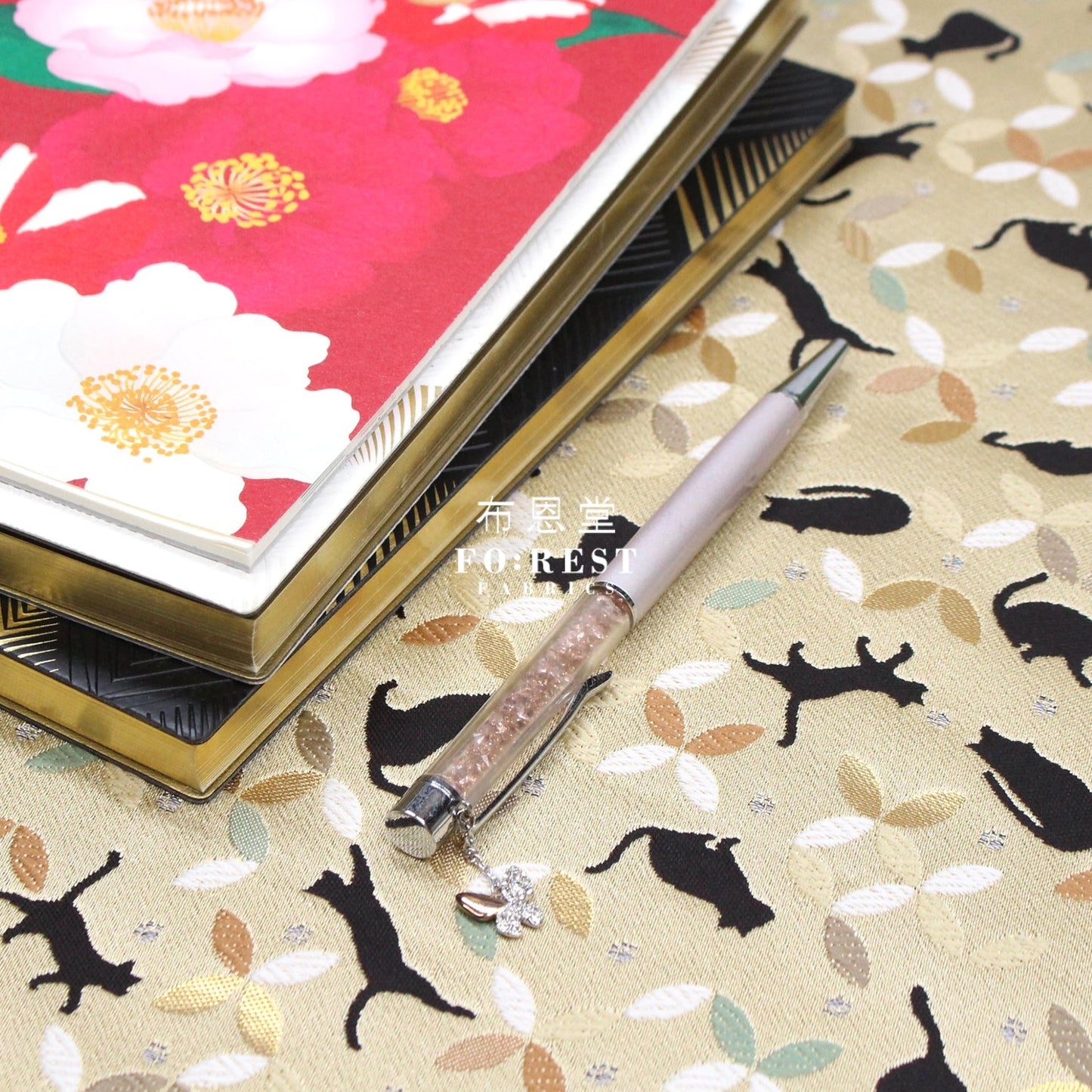 Gold Brocade - Shippo Cats Fabric Polyester