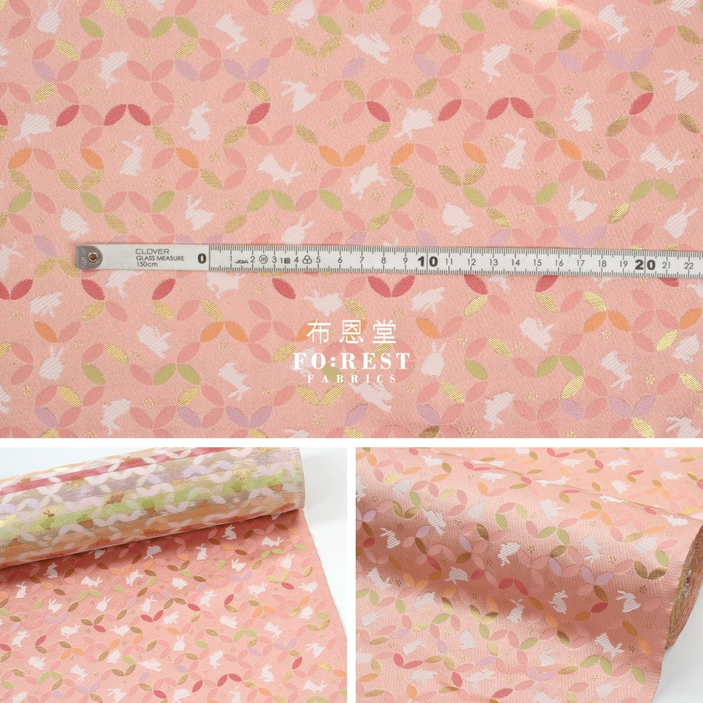 Gold Brocade - Shippo Rabbit Flower Fabric Pink Polyester