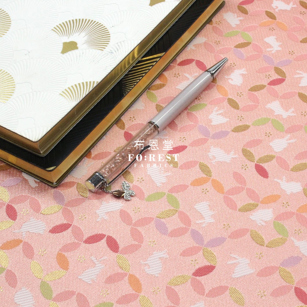 Gold Brocade - Shippo Rabbit Flower Fabric Pink Polyester