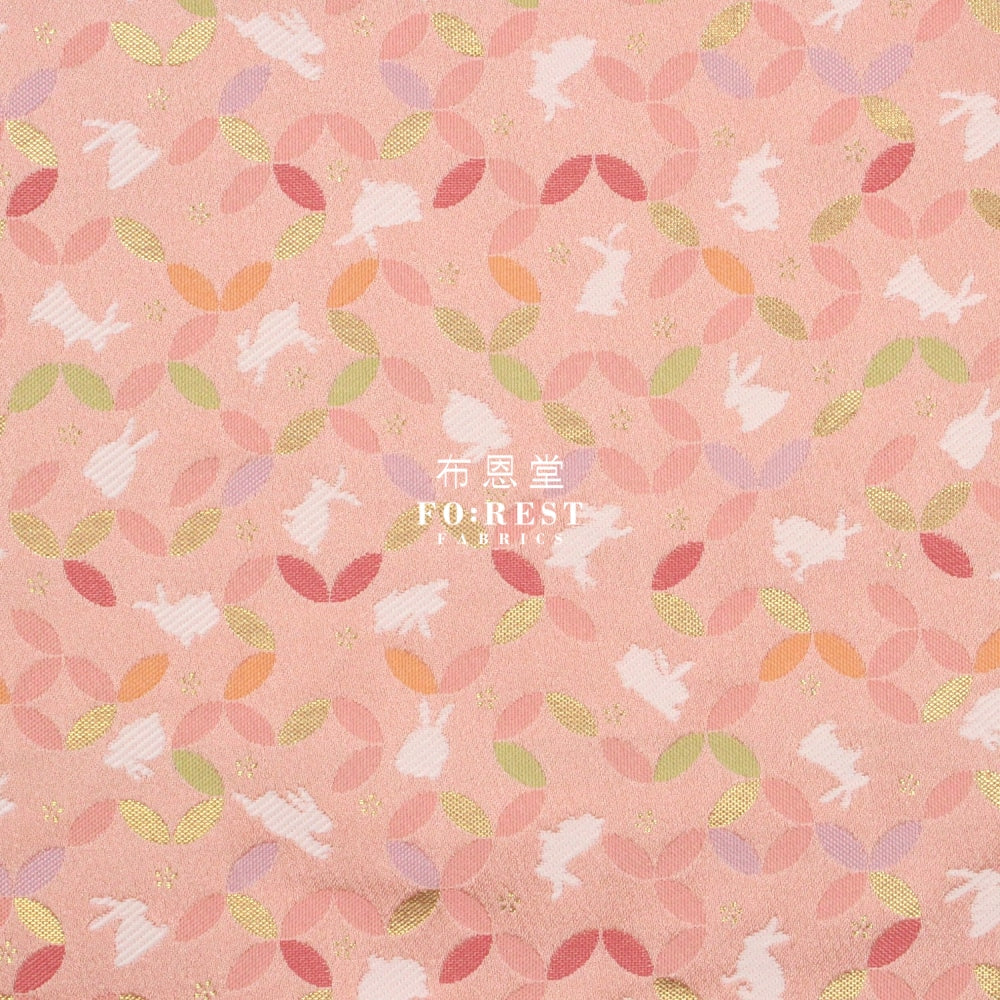 Gold Brocade - Shippo Rabbit Flower Fabric Pink Polyester