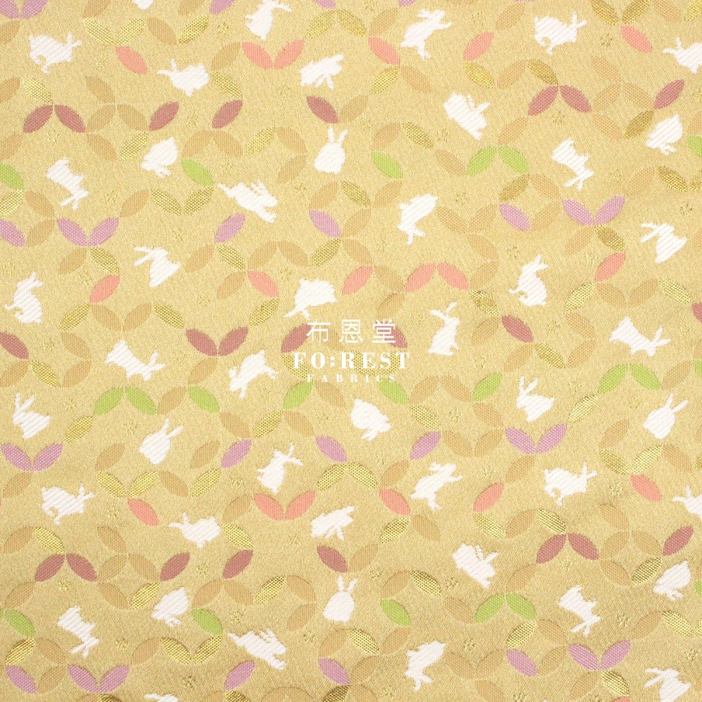 Gold Brocade - Shippo Rabbit Flower Fabric Polyester