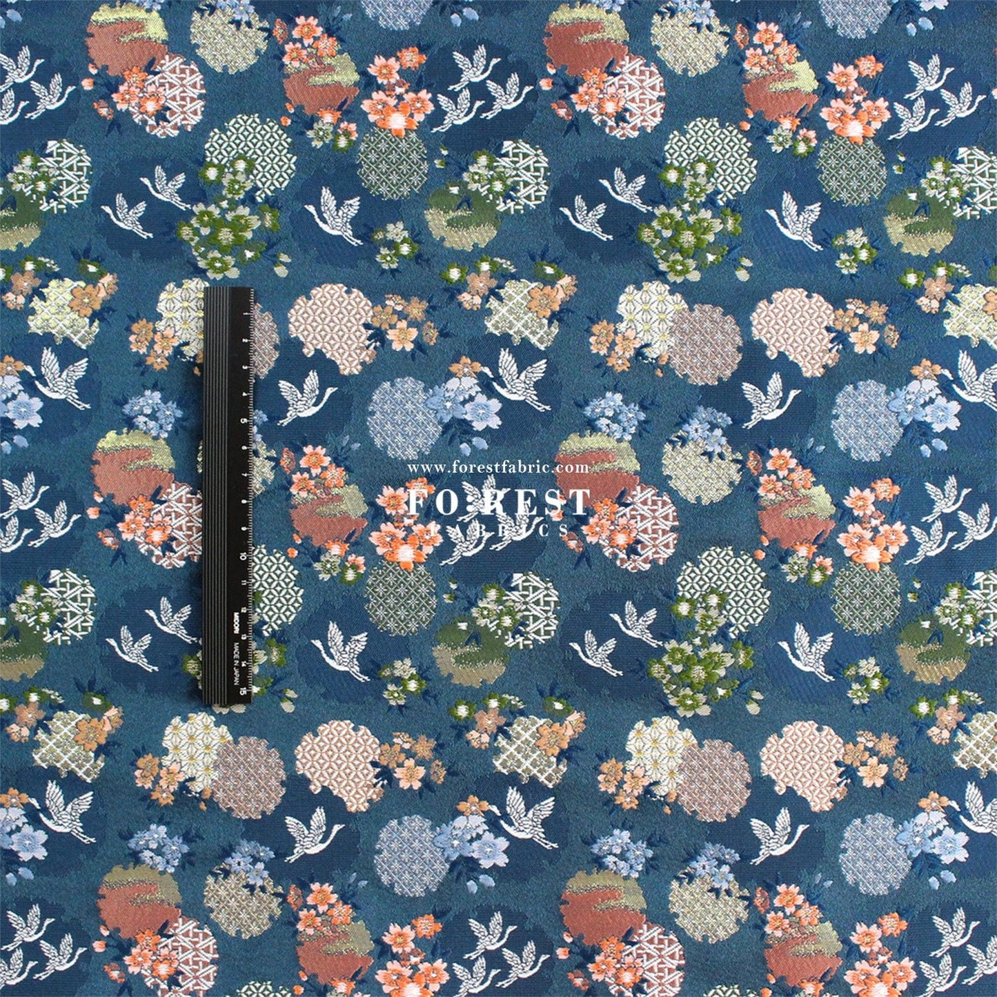 Gold Brocade - Snow Crane 雪輪鶴 fabric Navy - FO:REST Fabric 布恩堂Liberty fabrictana lawnjapanese fabricykk zipper