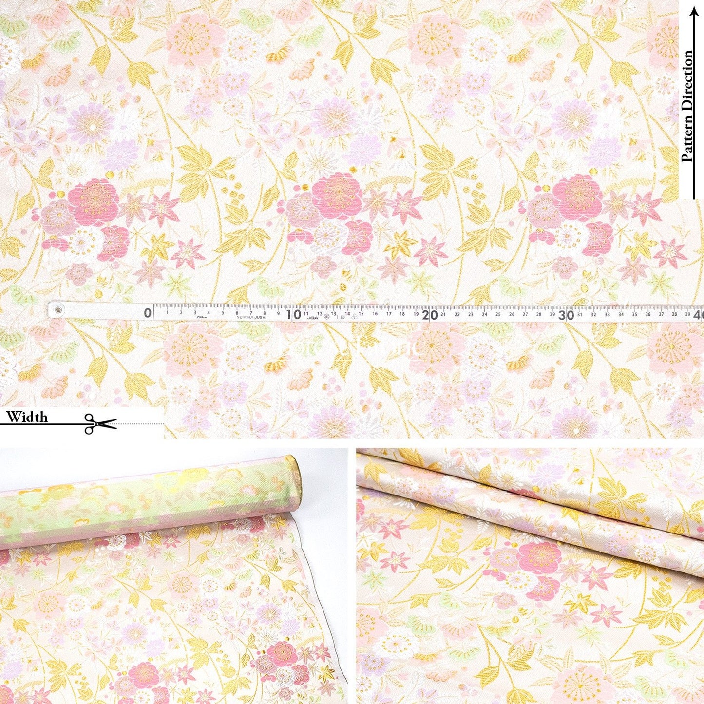 Gold Brocade - Wild Flower fabric white pink - FO:REST Fabric 布恩堂Liberty fabrictana lawnjapanese fabricykk zipper