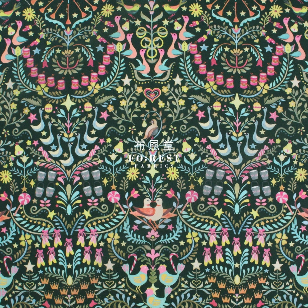 Liberty Of London (Cotton Tana Lawn Fabric) - 12 Days Christmas Green Cotton