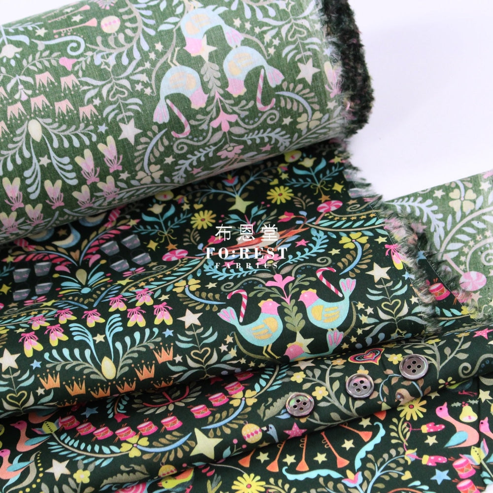 Liberty Of London (Cotton Tana Lawn Fabric) - 12 Days Christmas Green Cotton