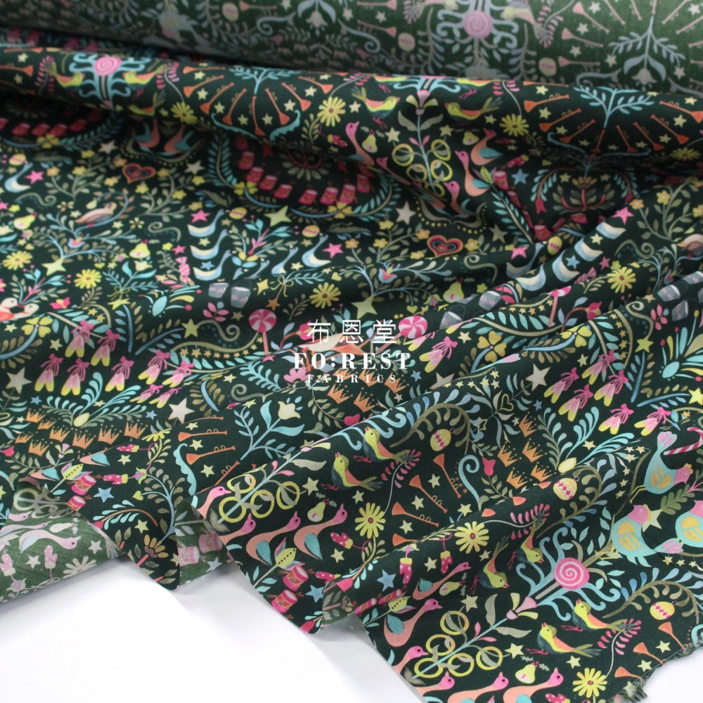 Liberty Of London (Cotton Tana Lawn Fabric) - 12 Days Christmas Green Cotton