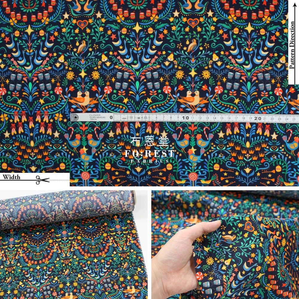 Liberty Of London (Cotton Tana Lawn Fabric) - 12 Days Christmas Navy Cotton