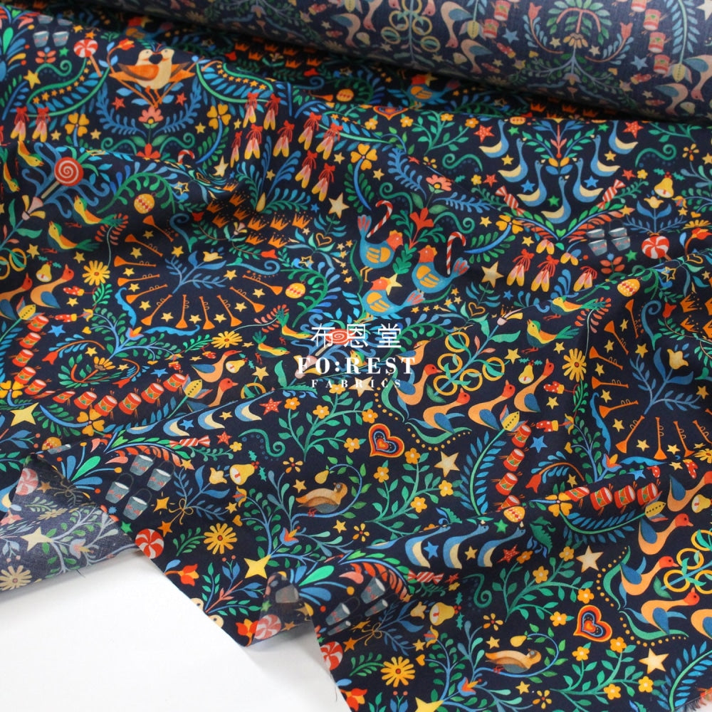 Liberty Of London (Cotton Tana Lawn Fabric) - 12 Days Christmas Navy Cotton