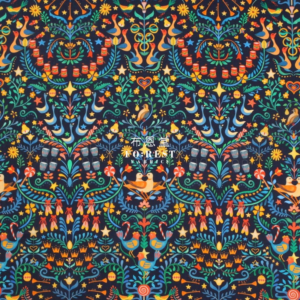 Liberty Of London (Cotton Tana Lawn Fabric) - 12 Days Christmas Navy Cotton