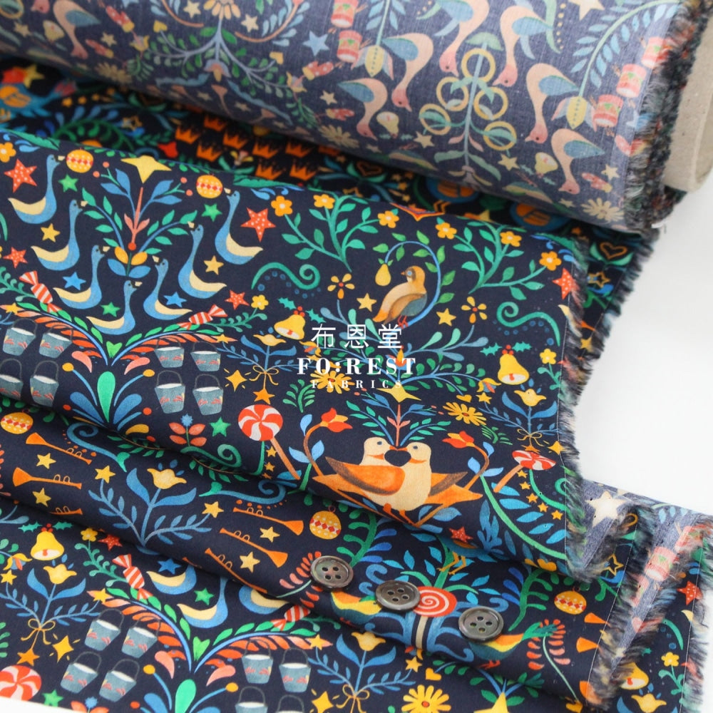 Liberty Of London (Cotton Tana Lawn Fabric) - 12 Days Christmas Navy Cotton