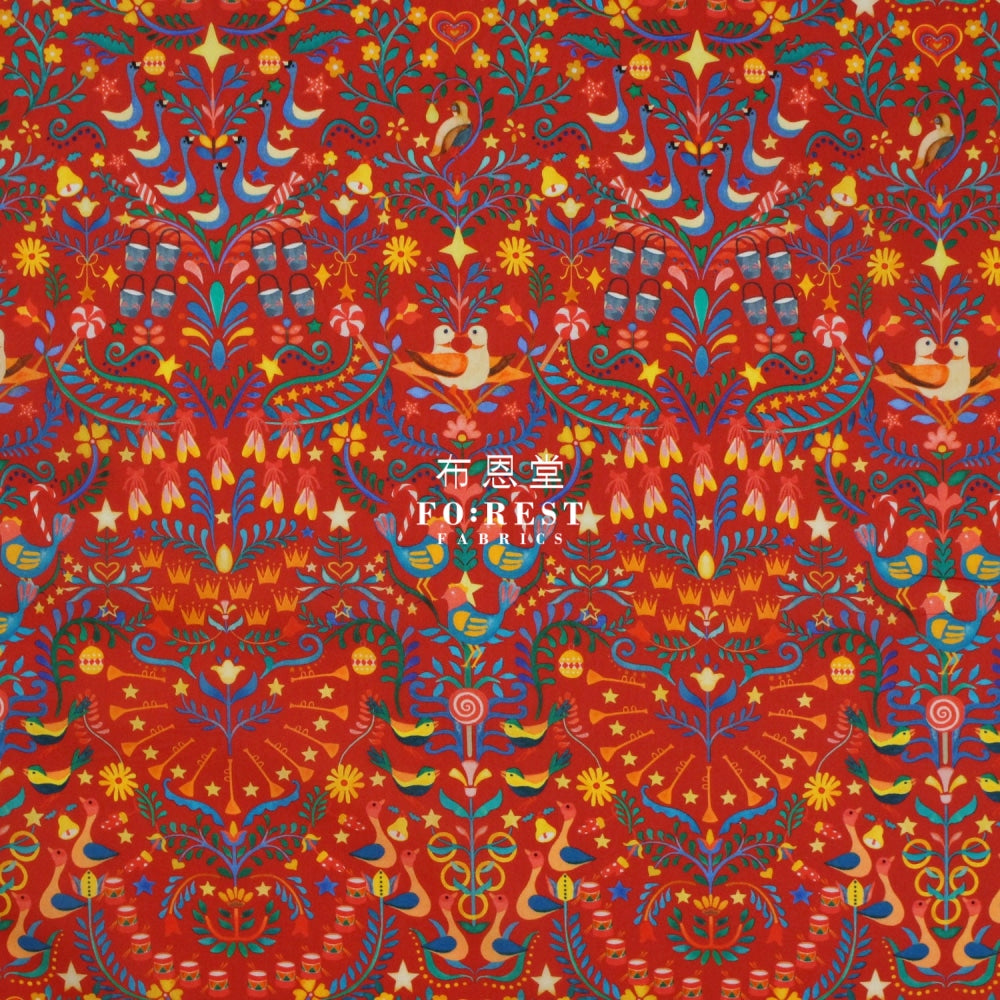 Liberty Of London (Cotton Tana Lawn Fabric) - 12 Days Christmas Red Cotton