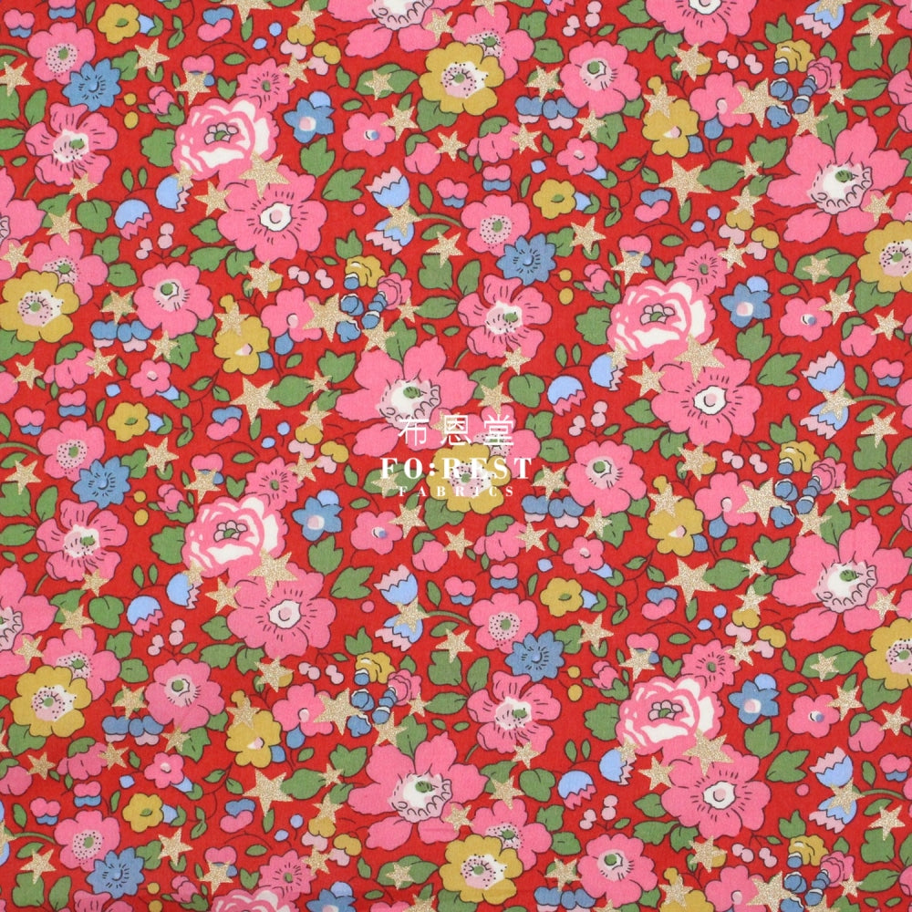 Liberty Of London (Cotton Tana Lawn Fabric) - Betsy Star Red Cotton