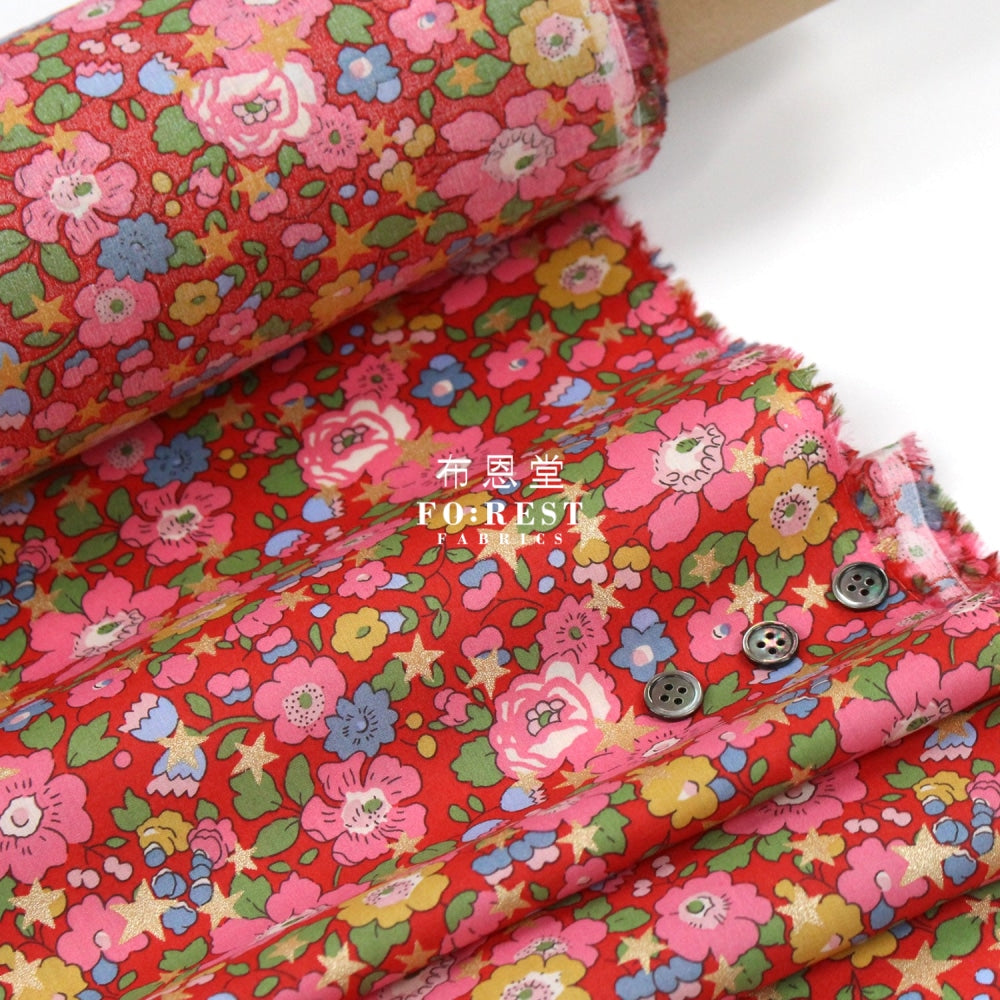 Liberty Of London (Cotton Tana Lawn Fabric) - Betsy Star Red Cotton