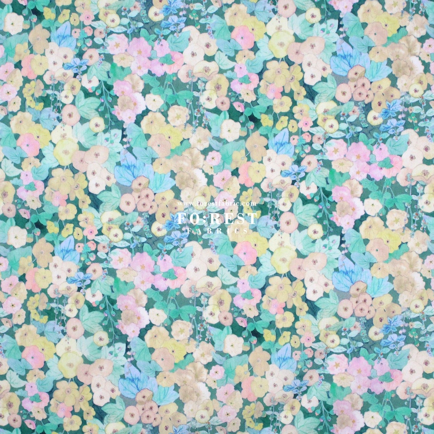 Liberty of London (Cotton Tana Lawn Fabric) - Hollyhocks GREEN - FO:REST Fabric 布恩堂Liberty fabrictana lawnjapanese fabricykk zipper