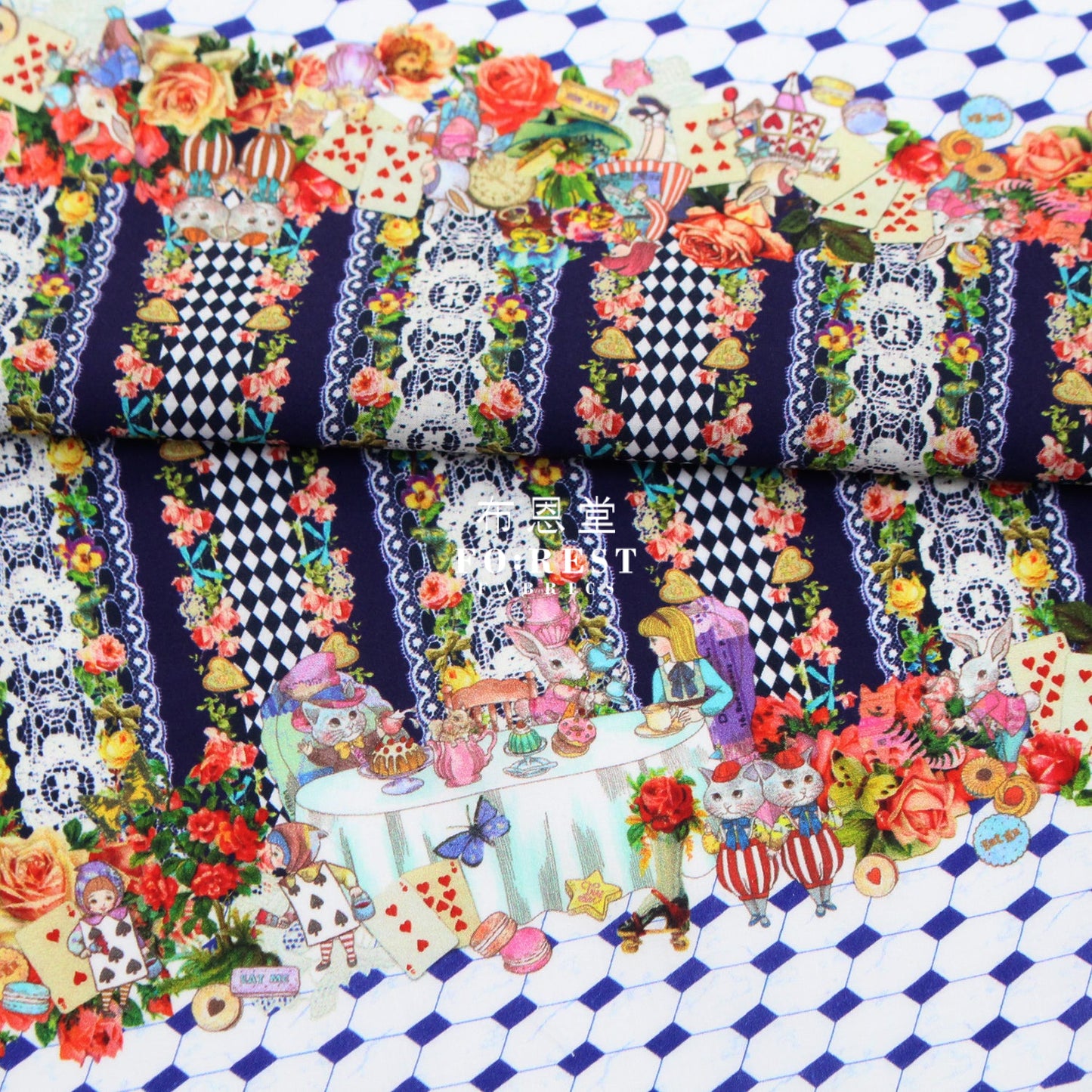 My Little Tailor - Lawn Cats Tea Party A Navy Fabric