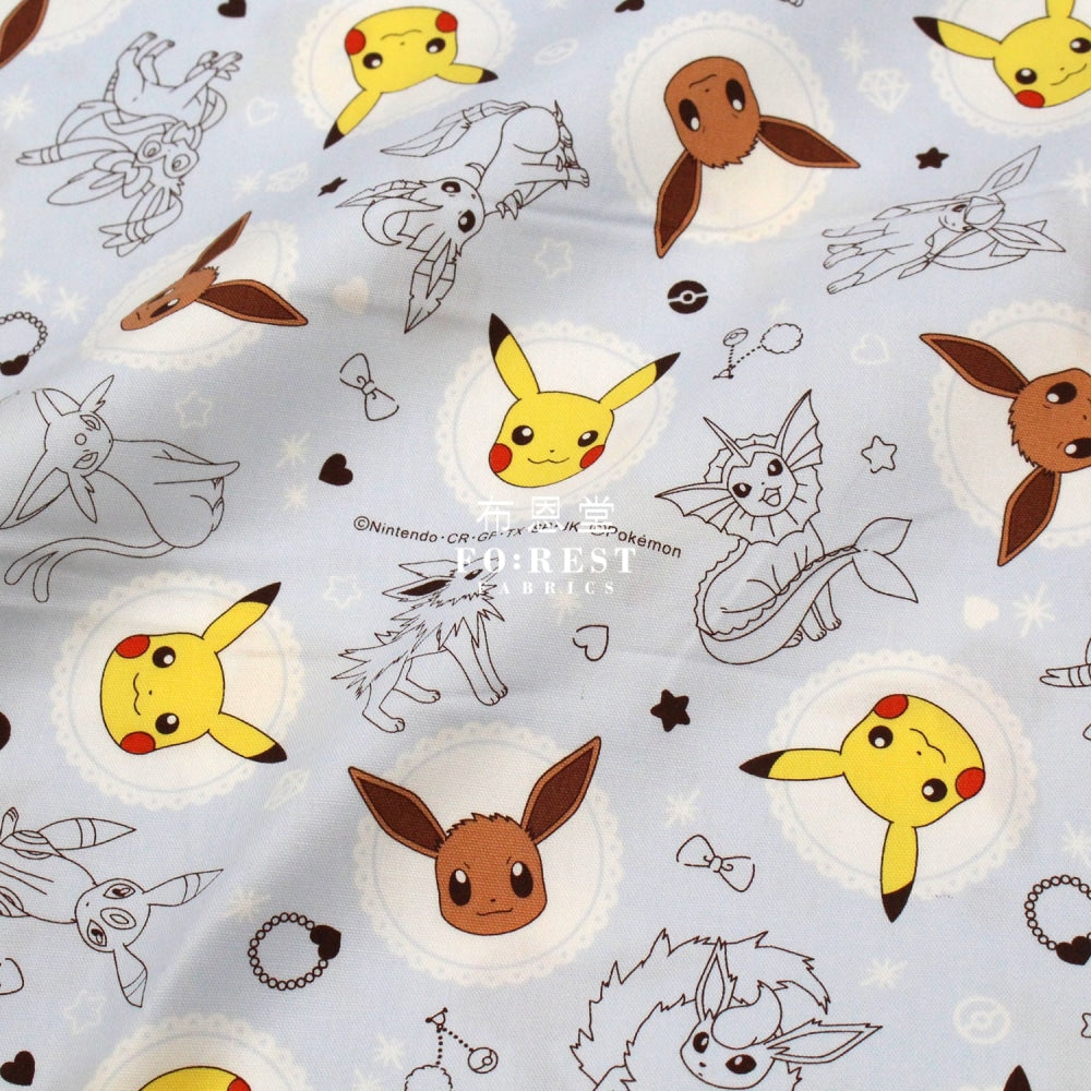 Oxford - Pokemon Pikachu Fabric Grayblue