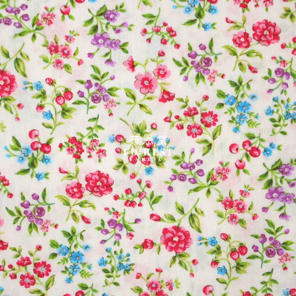 (1Meter) Cotton - Strawberry Flower Fabric Cream Cotton