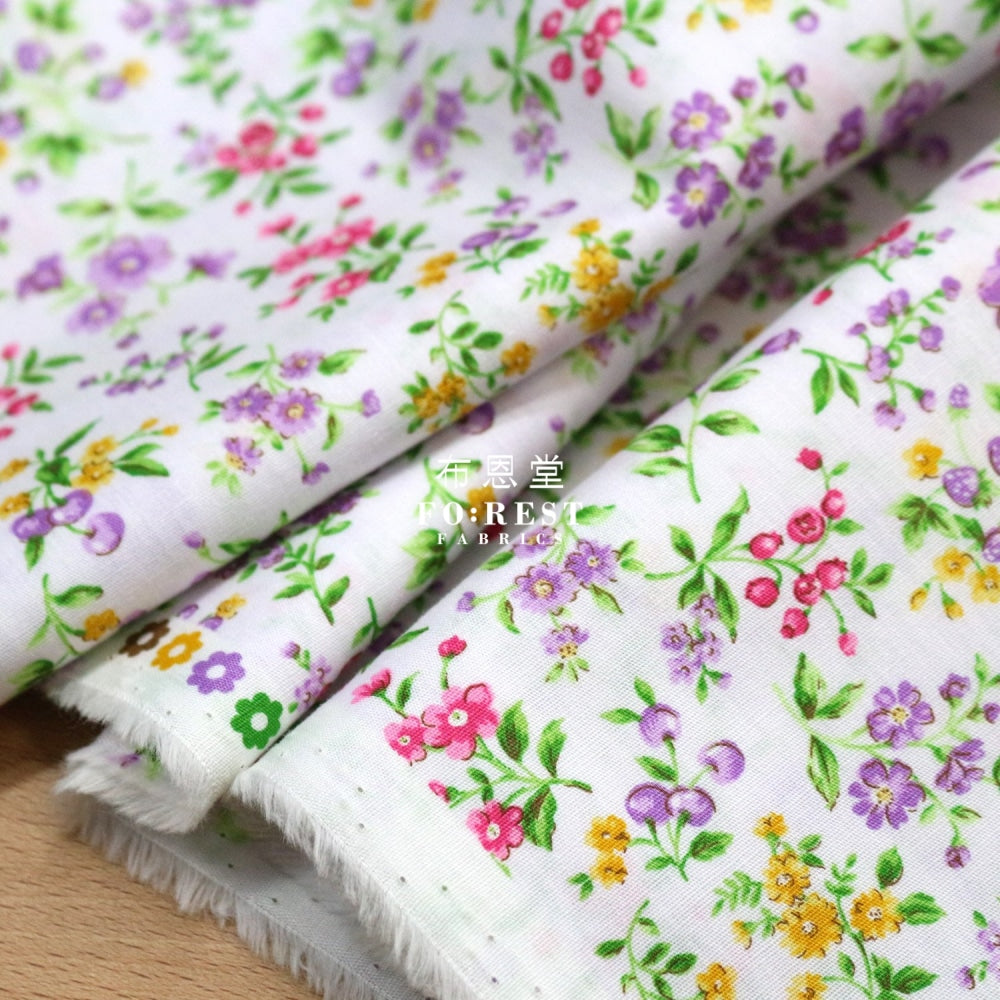 (1Meter) Cotton - Strawberry Flower Fabric Lt.purple Cotton