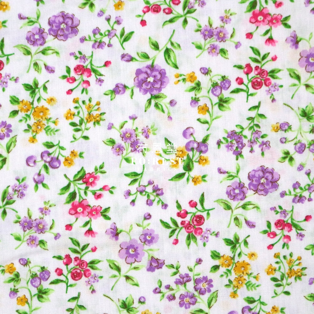 (1Meter) Cotton - Strawberry Flower Fabric Lt.purple Cotton