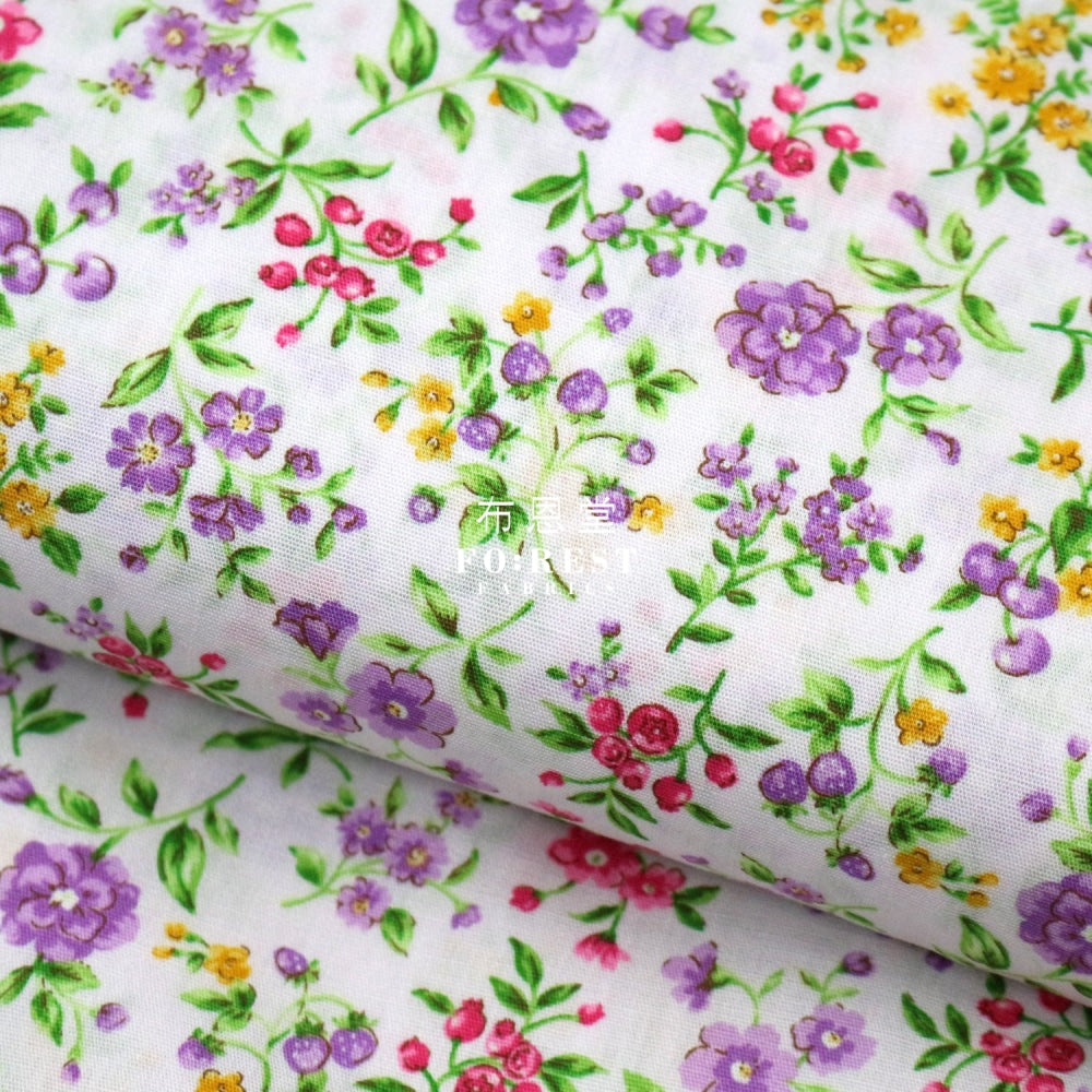 (1Meter) Cotton - Strawberry Flower Fabric Lt.purple Cotton
