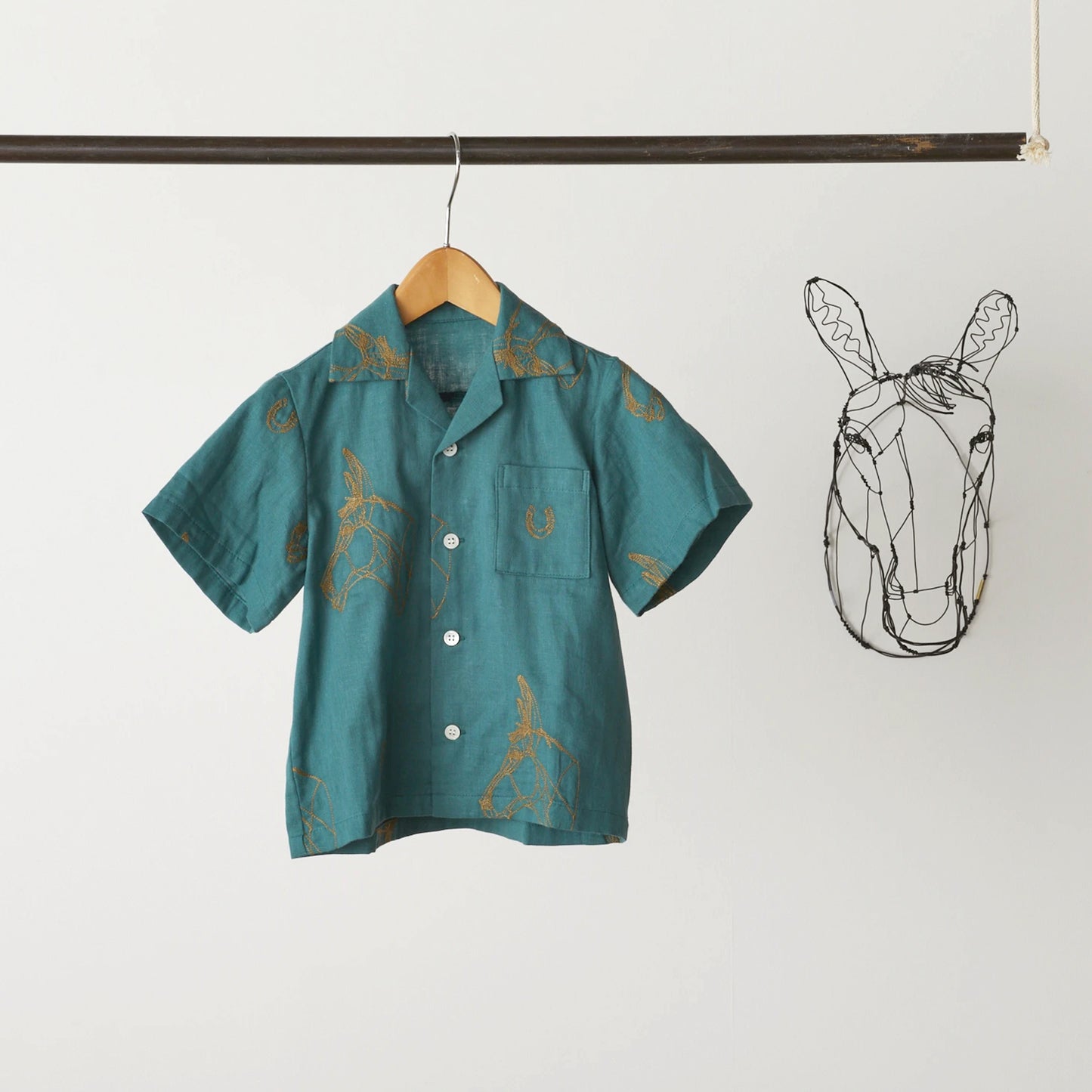Embroidery Double Gauze - HAyU HORSE Fabric Green - forestfabric 布恩堂