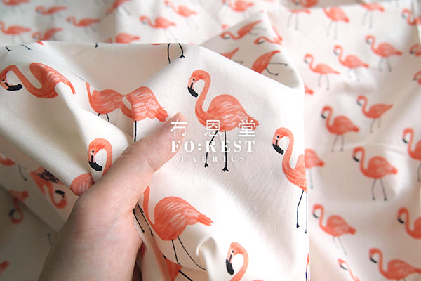 C+S - cotton lawn - Flamingos fabric - forest-fabric