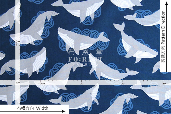 cotton - whale fabric - forest-fabric