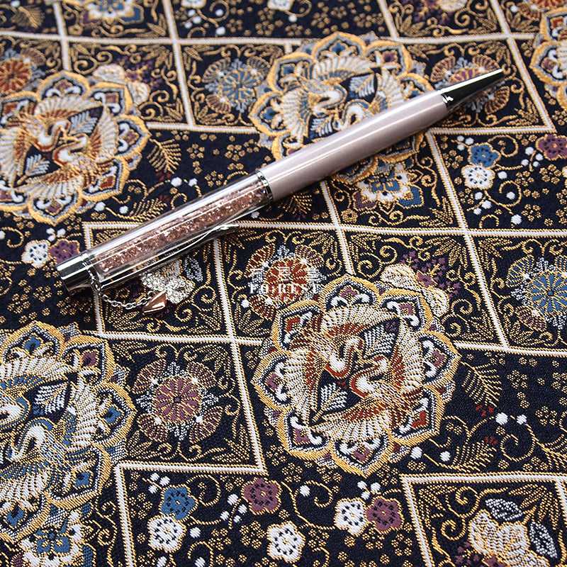 Gold Brocade - 曉鶴 crane KINRAN fabric black - forestfabric 布恩堂