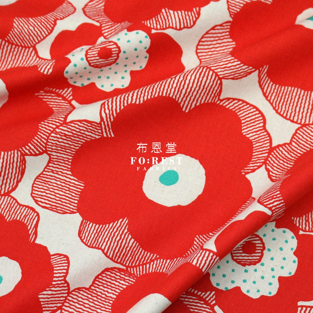 Canvas - Bouquet Fabric Red Cotton Linen Canvas