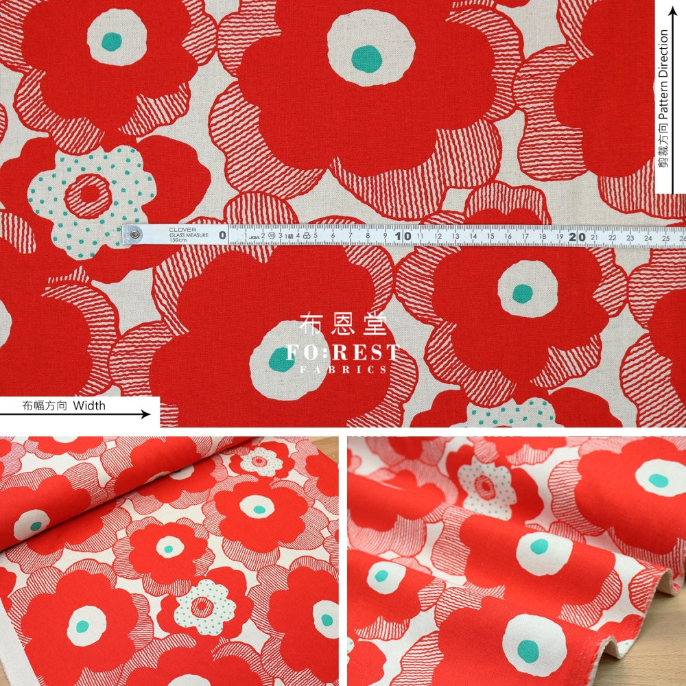 Canvas - Bouquet Fabric Red Cotton Linen Canvas