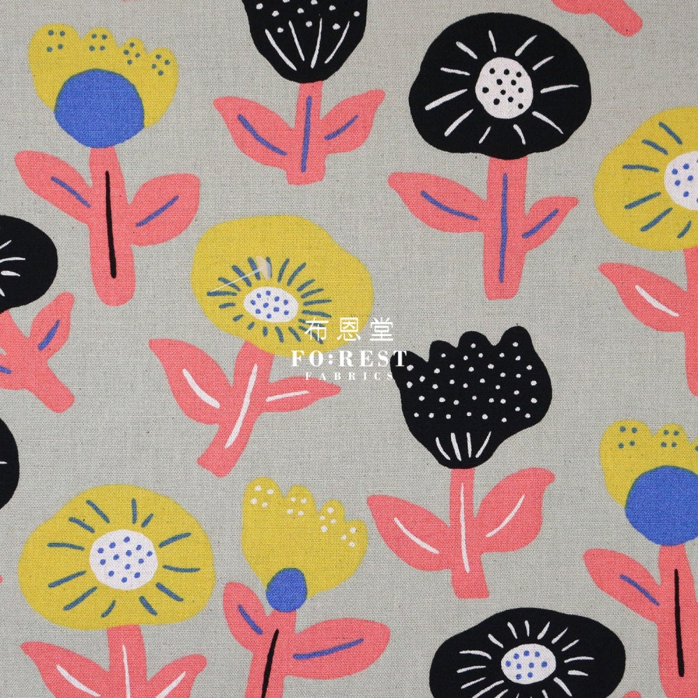 Canvas - Flower Cookies Fabric Gray Cotton Linen Canvas
