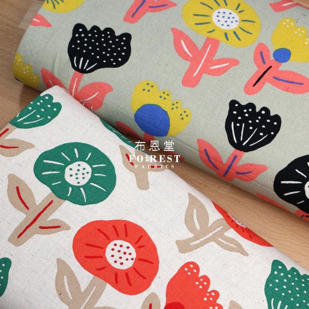 Canvas - Flower Cookies Fabric Gray Cotton Linen Canvas