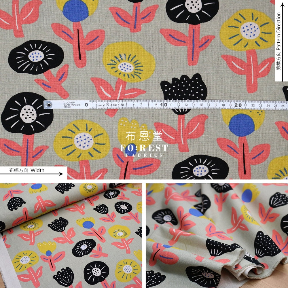 Canvas - Flower Cookies Fabric Gray Cotton Linen Canvas