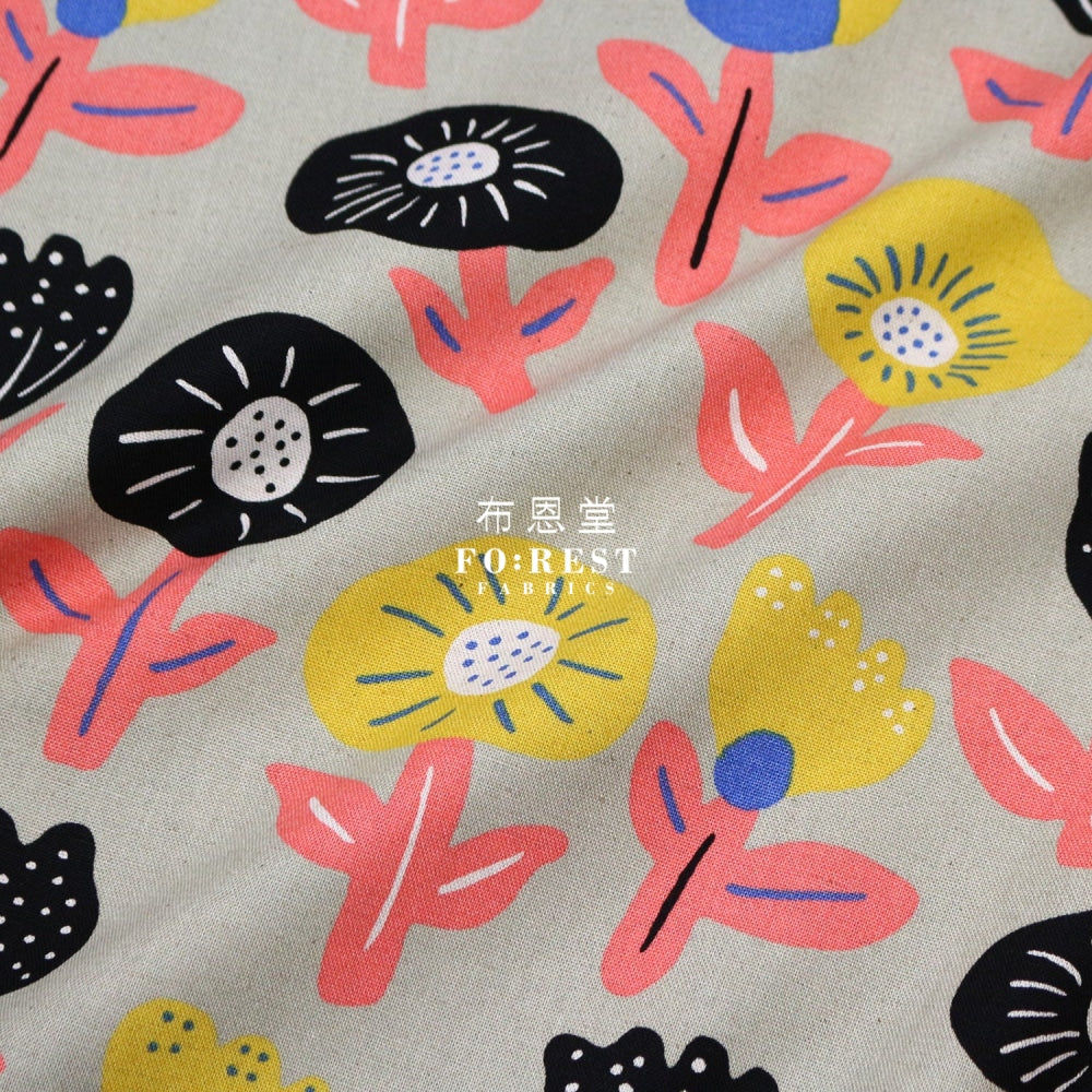 Canvas - Flower Cookies Fabric Gray Cotton Linen Canvas