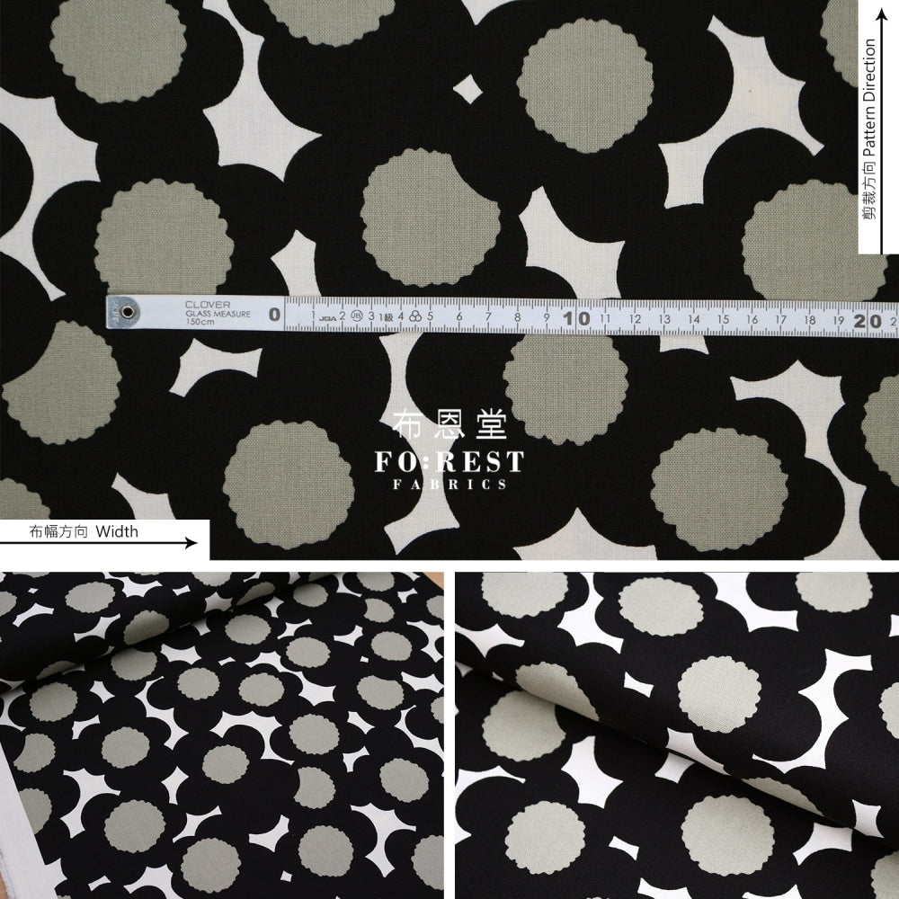 Canvas - Flower Fabric Black Cotton Linen Canvas