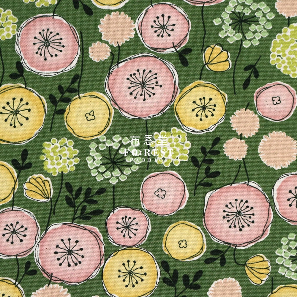 Canvas - Flower Leaf Fabric Green Canvas