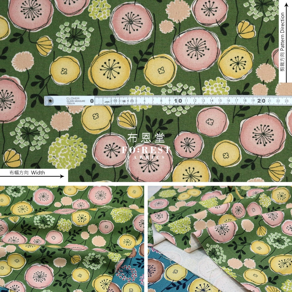 Canvas - Flower Leaf Fabric Green Canvas