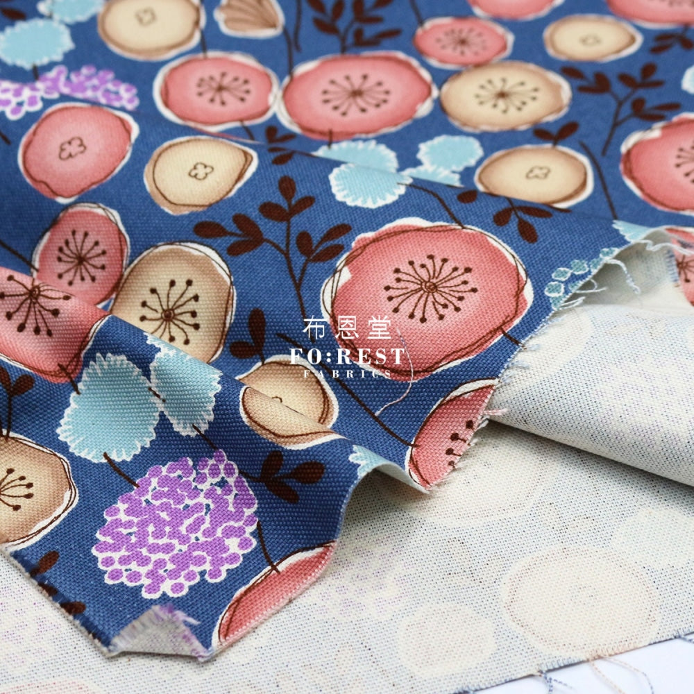 Canvas - Flower Leaf Fabric Navy Canvas