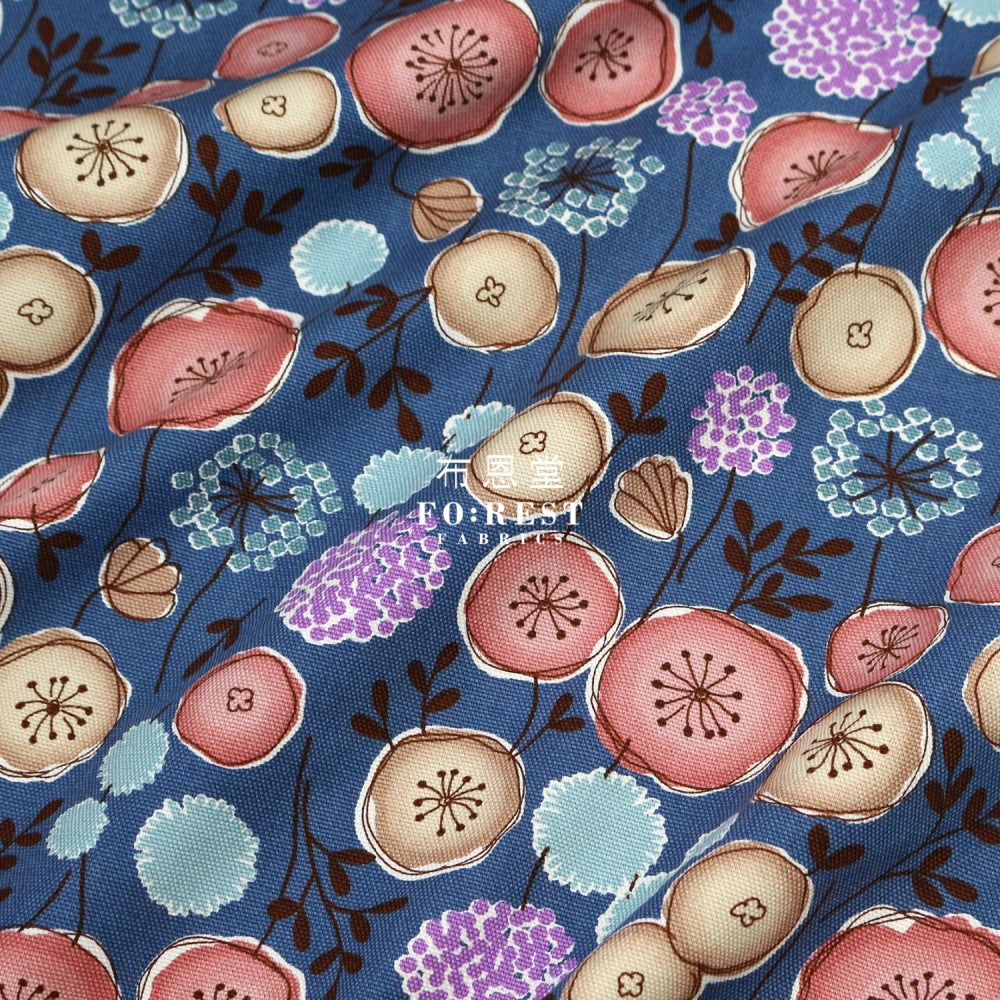 Canvas - Flower Leaf Fabric Navy Canvas