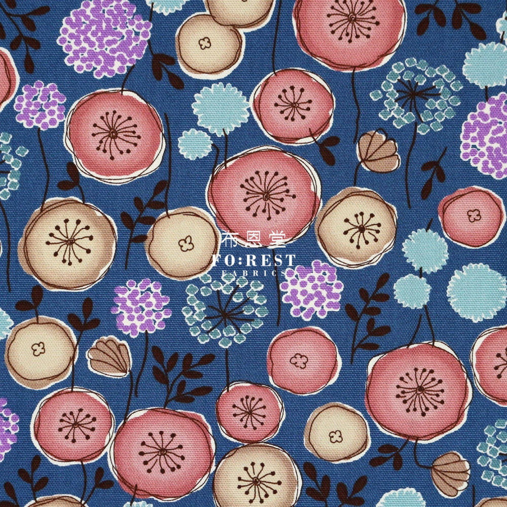 Canvas - Flower Leaf Fabric Navy Canvas