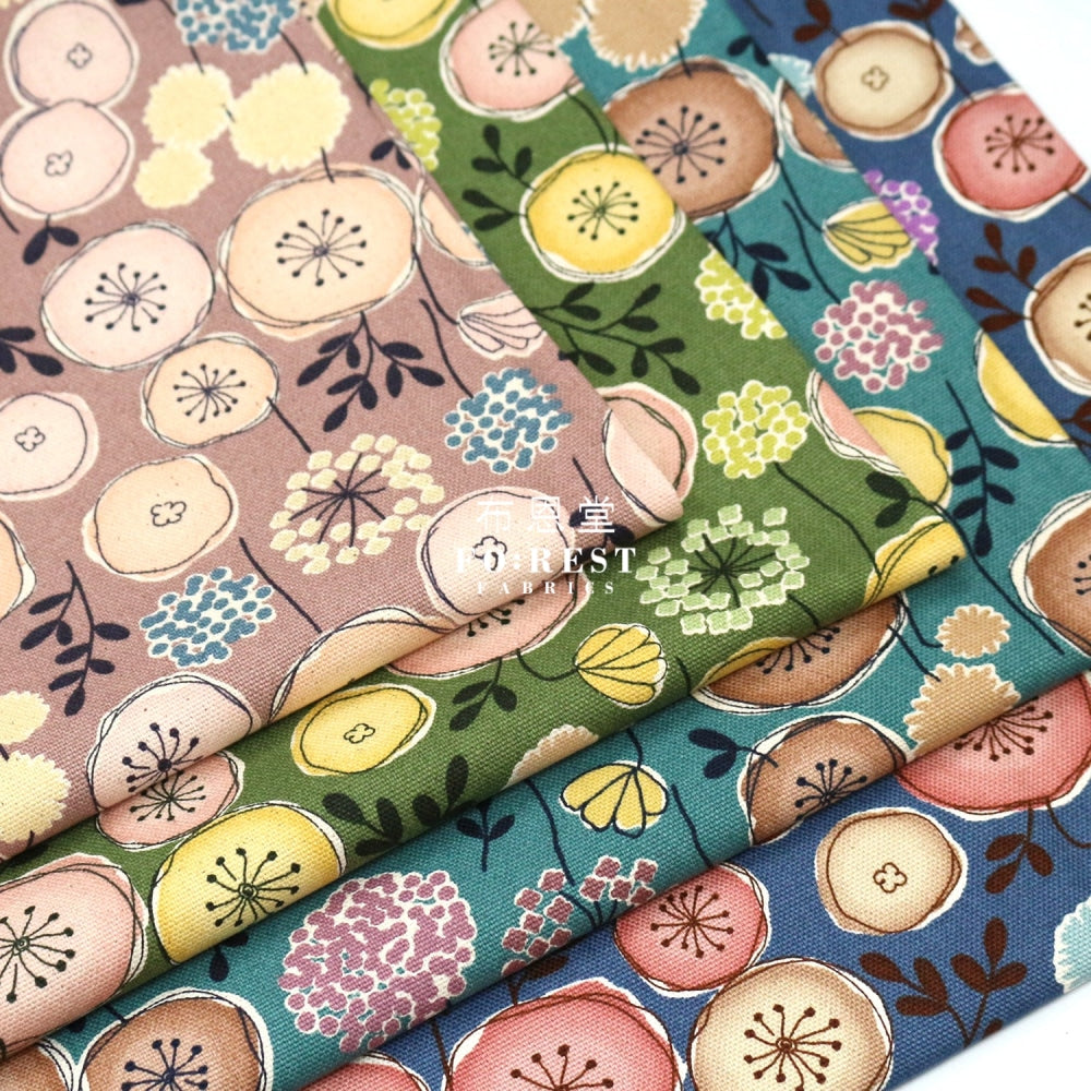 Canvas - Flower Leaf Fabric Navy Canvas