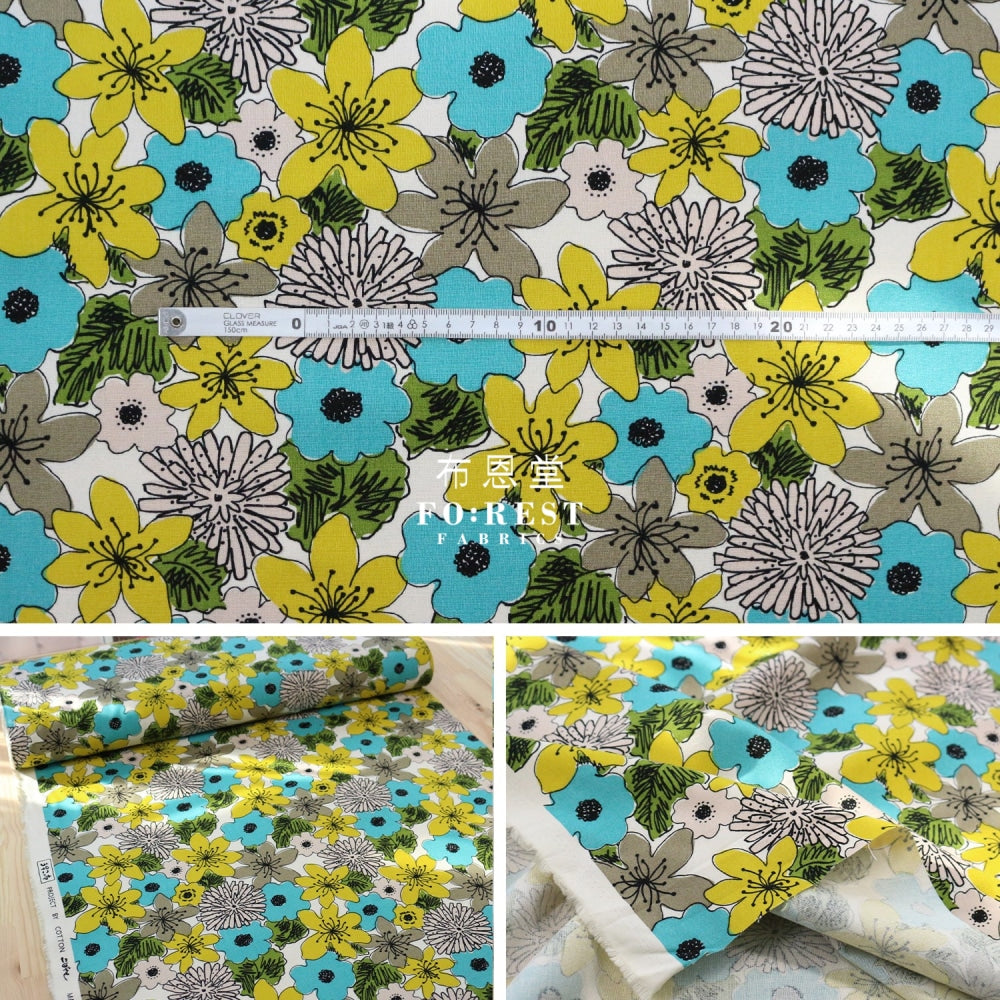 Canvas - Hana Flower Fabric Green Cotton Linen Canvas