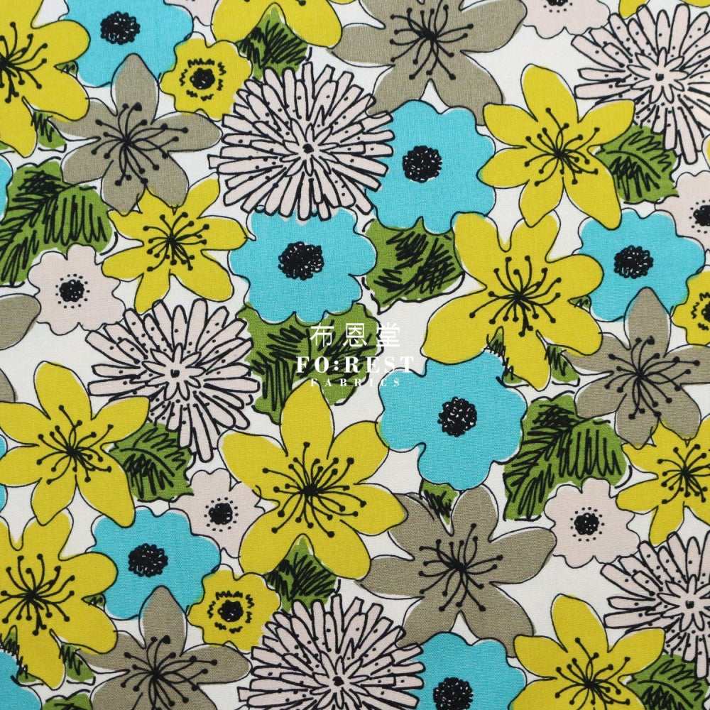 Canvas - Hana Flower Fabric Green Cotton Linen Canvas