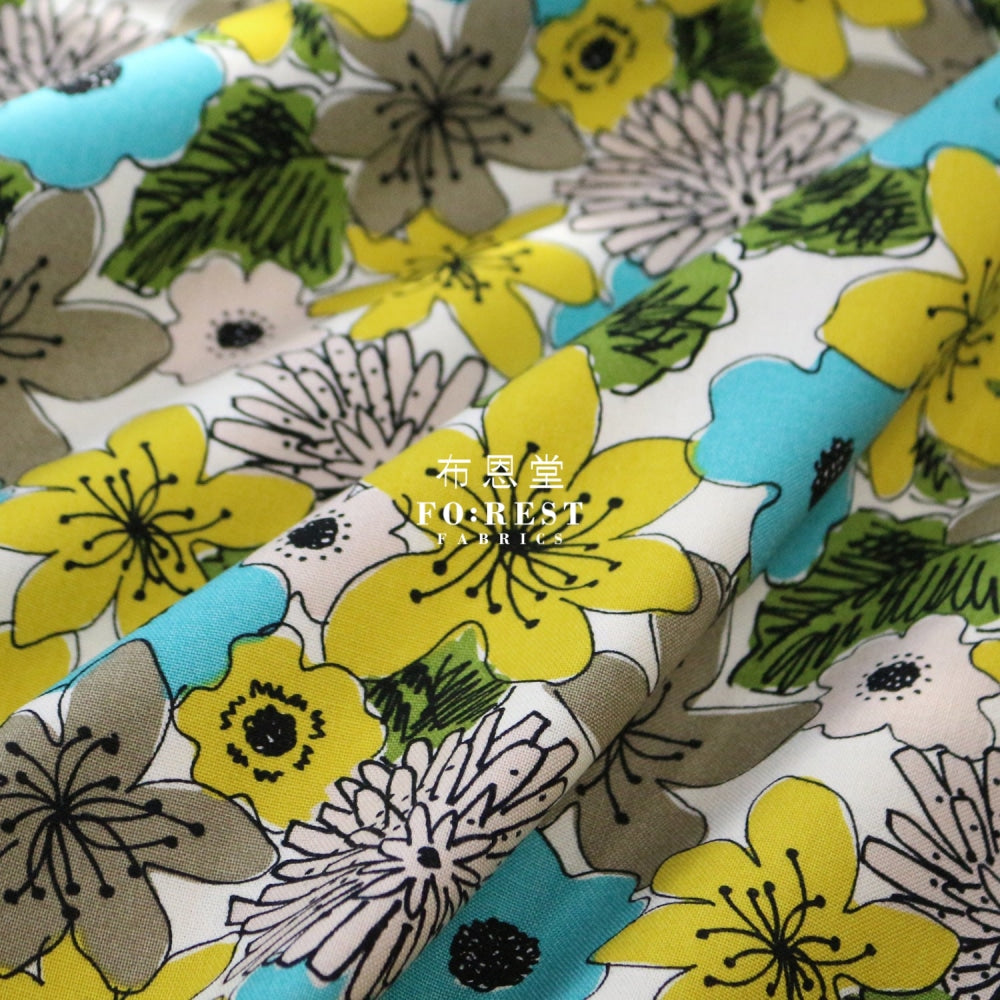 Canvas - Hana Flower Fabric Green Cotton Linen Canvas
