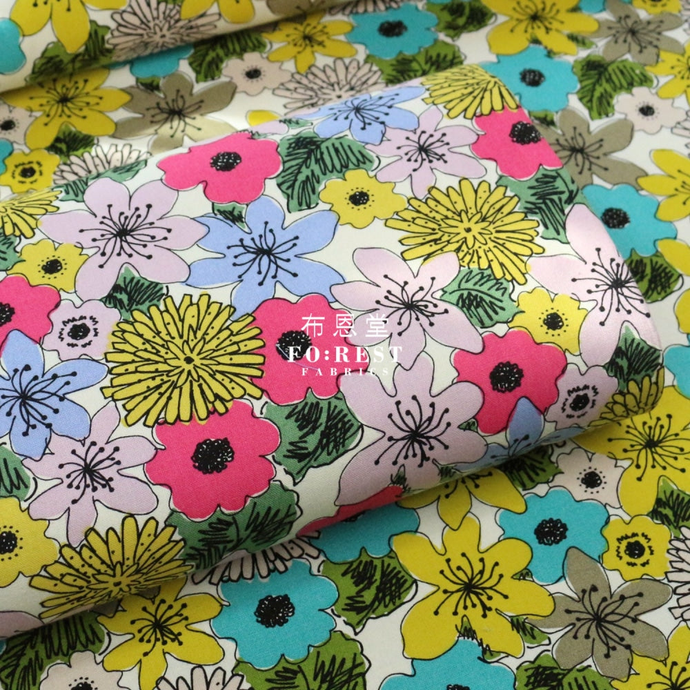 Canvas - Hana Flower Fabric Green Cotton Linen Canvas