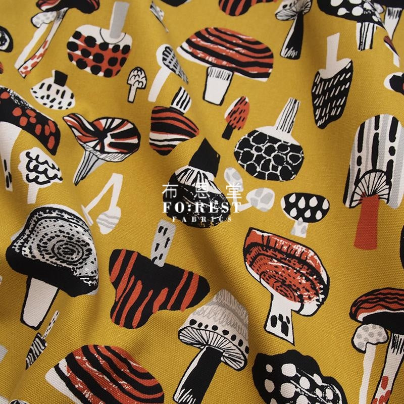Canvas - Mushroom Fabric B Mustard Cotton Linen Canvas