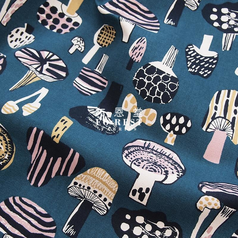 Canvas - Mushroom Fabric C Blue Cotton Linen Canvas
