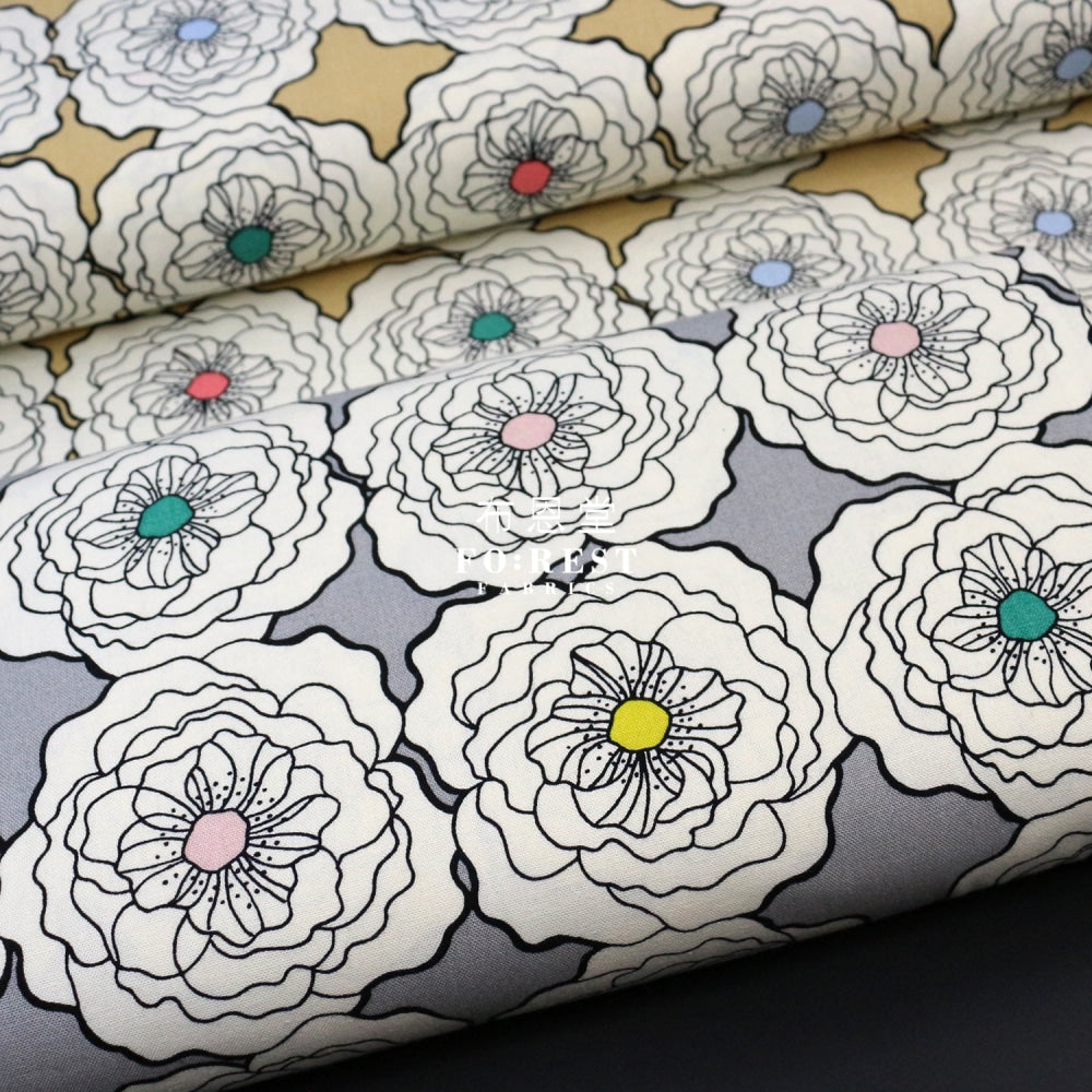 Canvas - Peony Flower Fabric Gray Cotton Linen Canvas