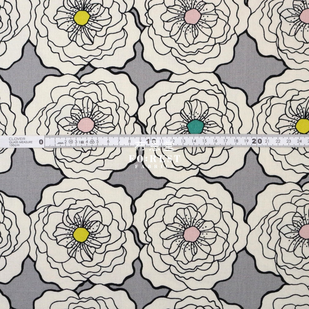Canvas - Peony Flower Fabric Gray Cotton Linen Canvas