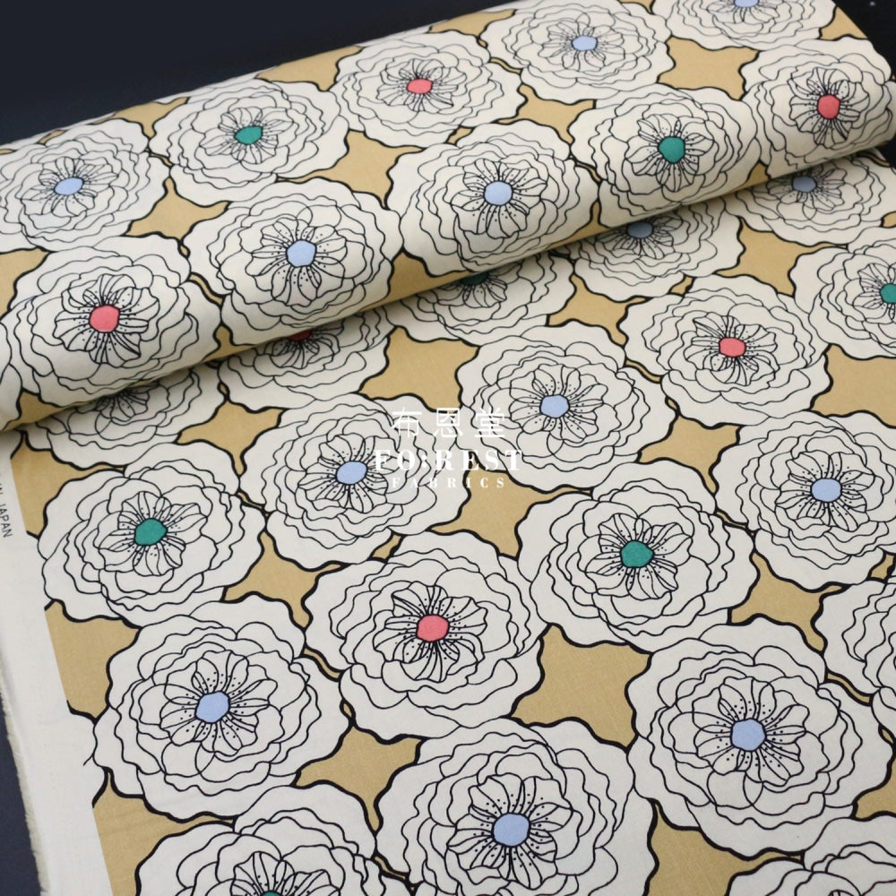 Canvas - Peony Flower Fabric Khaki Cotton Linen Canvas